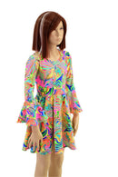 Girls Trumpet Sleeve Skater Dress in Neon Flux - Coquetry Clothing