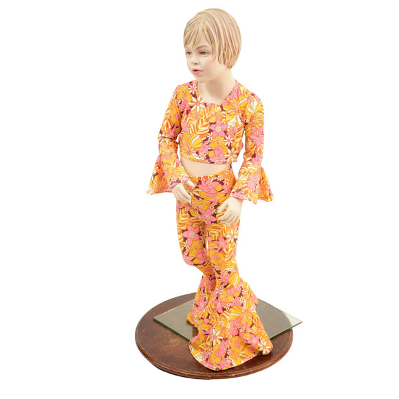 Girls What The Floral Trumpet Sleeve Crop & Bell Bottom Flares Set - Coquetry Clothing