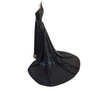 Glinda Gown in Black Mystique with 3/4 Mega Sharp Shoulder Sleeves - Coquetry Clothing
