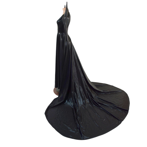 Glinda Gown in Black Mystique with 3/4 Mega Sharp Shoulder Sleeves - Coquetry Clothing