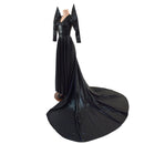 Glinda Gown in Black Mystique with 3/4 Mega Sharp Shoulder Sleeves - Coquetry Clothing