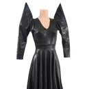 Glinda Gown in Black Mystique with 3/4 Mega Sharp Shoulder Sleeves - Coquetry Clothing