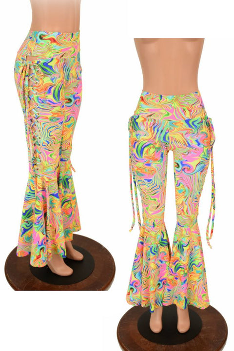 Neon Flux Lace Up Bell Bottom Flares - Coquetry Clothing
