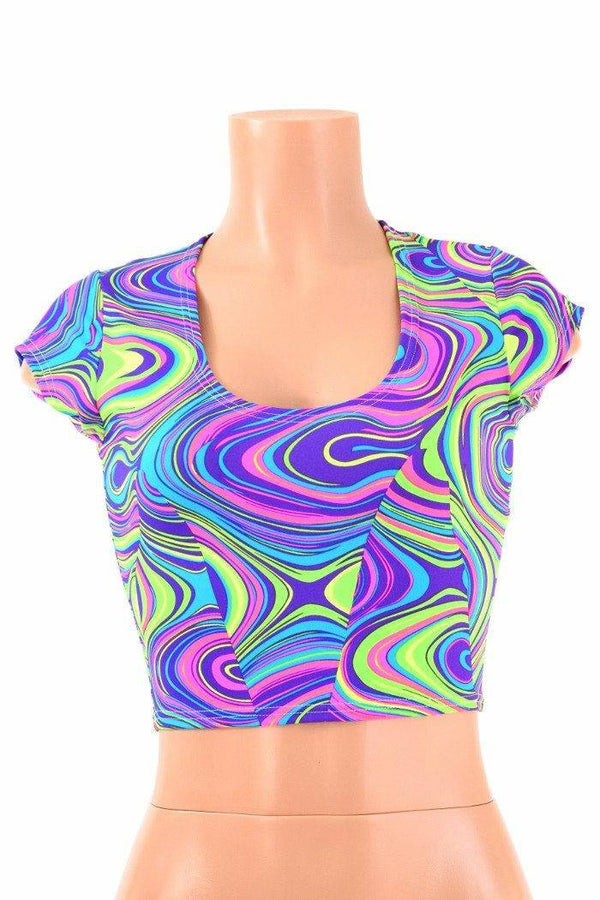 Glow Worm Cap Sleeve Crop Top - 2