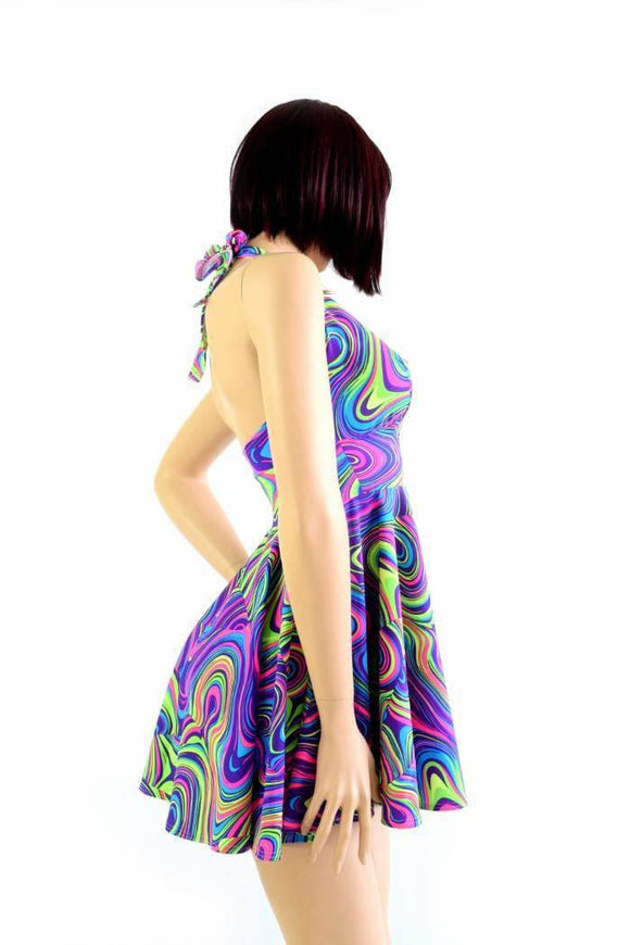 Glow Worm Halter Skater Dress - Coquetry Clothing