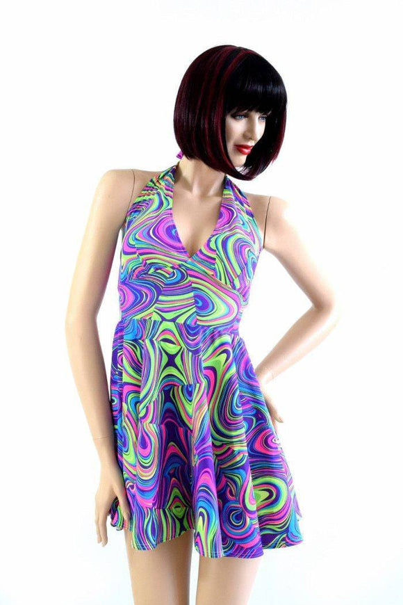 Glow Worm Halter Skater Dress - Coquetry Clothing