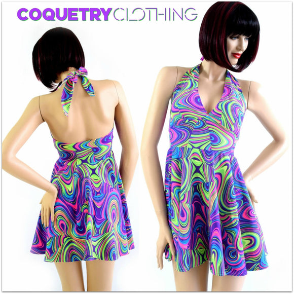 Glow Worm Halter Skater Dress - Coquetry Clothing