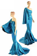 "Sea Goddess" One Shoulder Turquoise Puddle Train Gown - 1