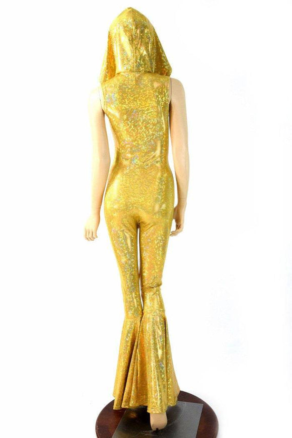 Gold Bell Bottom Flare Catsuit - Coquetry Clothing