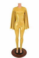 Gold Catsuit with Fan Sleeve Wings - Coquetry Clothing