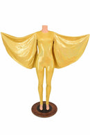 Gold Catsuit with Fan Sleeve Wings - Coquetry Clothing