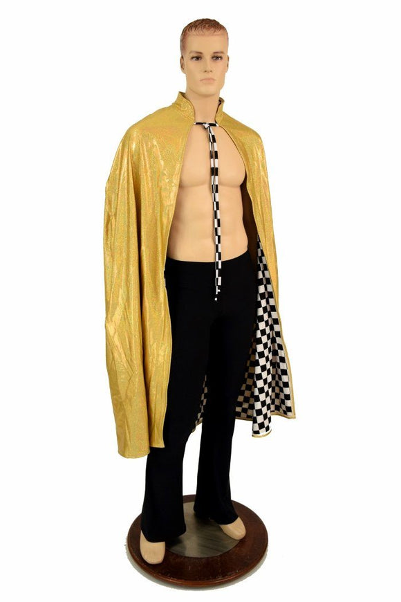Gold & Check Reversible Hoodless Cape - Coquetry Clothing