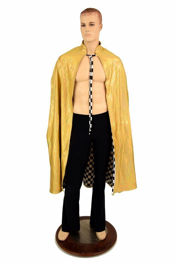 Gold & Check Reversible Hoodless Cape - Coquetry Clothing
