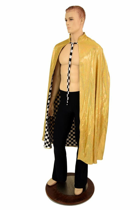 Gold & Check Reversible Hoodless Cape - Coquetry Clothing