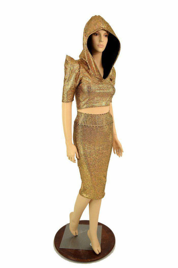 Gold Dragon Spiked Crop & Skirt Set - Coquetry Clothing