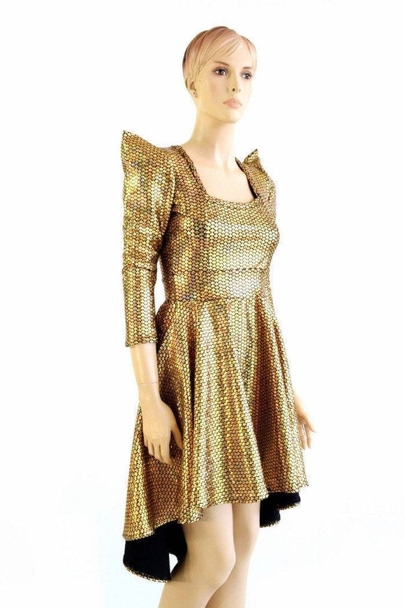 Gold Fish Scale Hi Lo Skater Dress - Coquetry Clothing