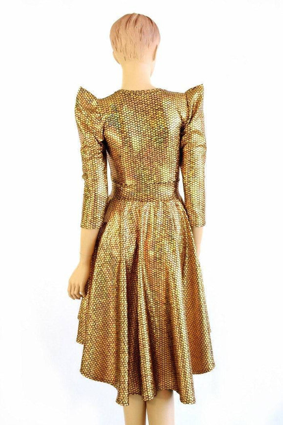 Gold Fish Scale Hi Lo Skater Dress - Coquetry Clothing