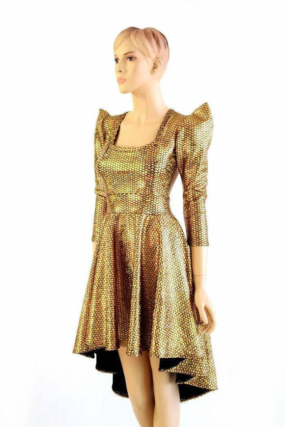 Gold Fish Scale Hi Lo Skater Dress - Coquetry Clothing