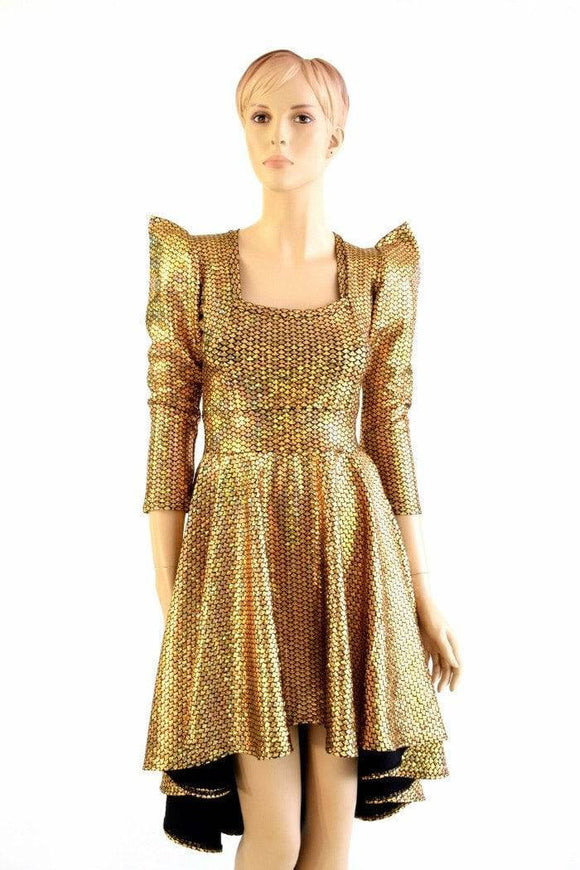 Gold Fish Scale Hi Lo Skater Dress - Coquetry Clothing