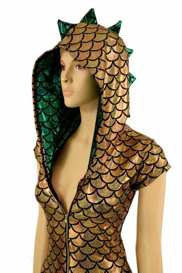 Gold & Green Zipper Front Catsuit - 8