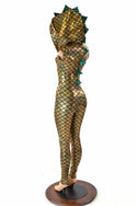 Gold & Green Zipper Front Catsuit - 4