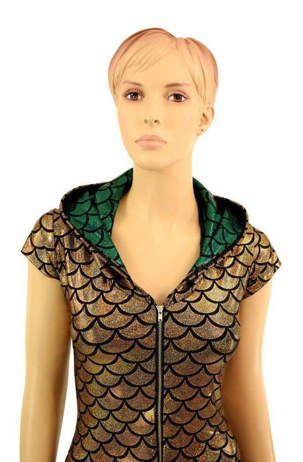 Gold & Green Zipper Front Catsuit - 11