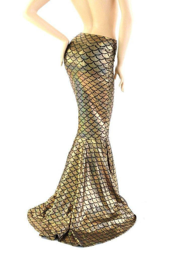 Gold High Waist Mermaid Skirt with Puddle Train - Coquetry Clothing