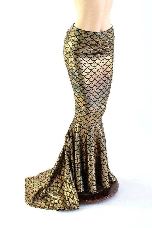 Gold High Waist Mermaid Skirt with Puddle Train - Coquetry Clothing