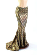 Gold High Waist Mermaid Skirt with Puddle Train - 2