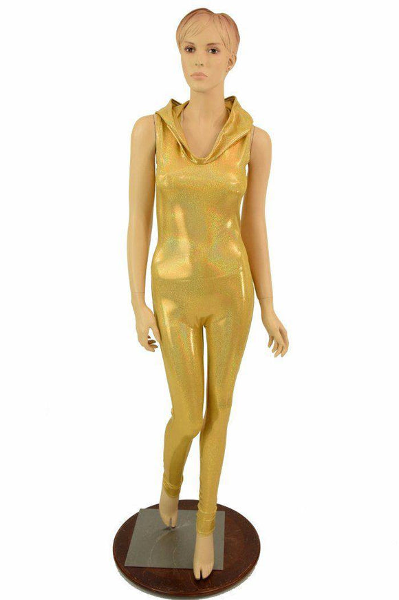 Gold Holographic Hooded Catsuit - Coquetry Clothing