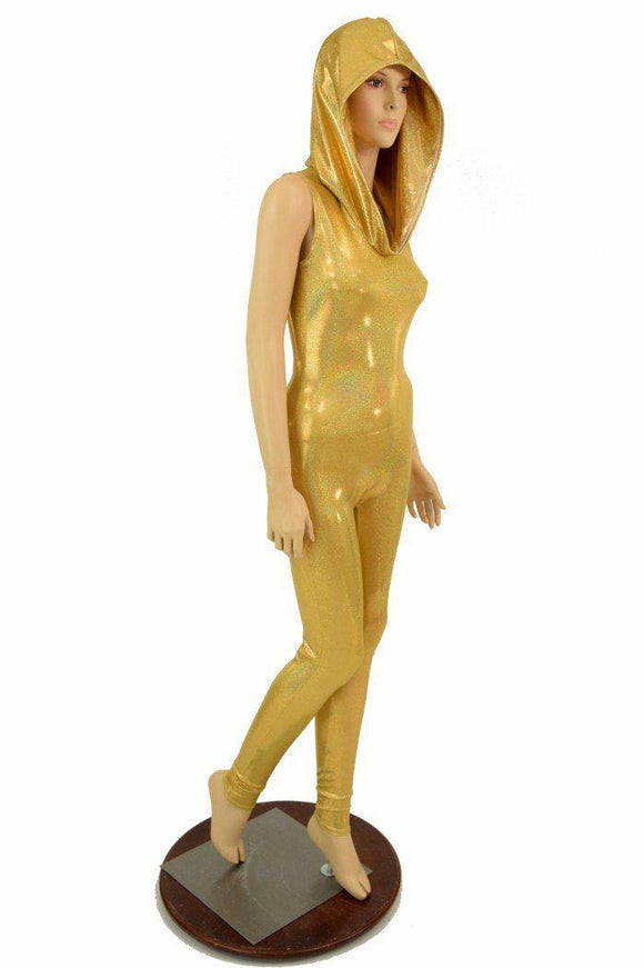 Gold Holographic Hooded Catsuit - Coquetry Clothing