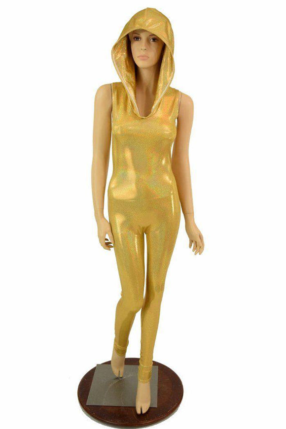 Gold Holographic Hooded Catsuit - Coquetry Clothing