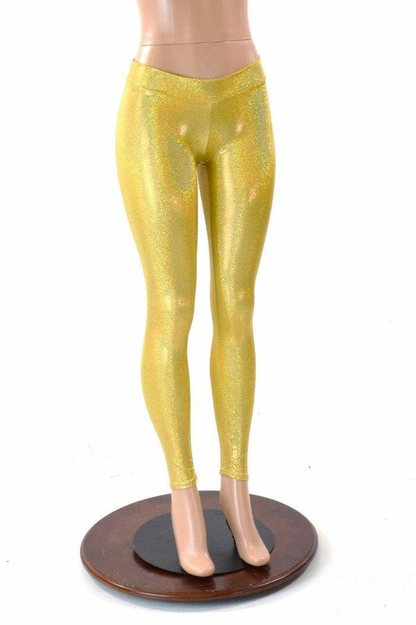 Gold Holographic Mid Rise Leggings - 1