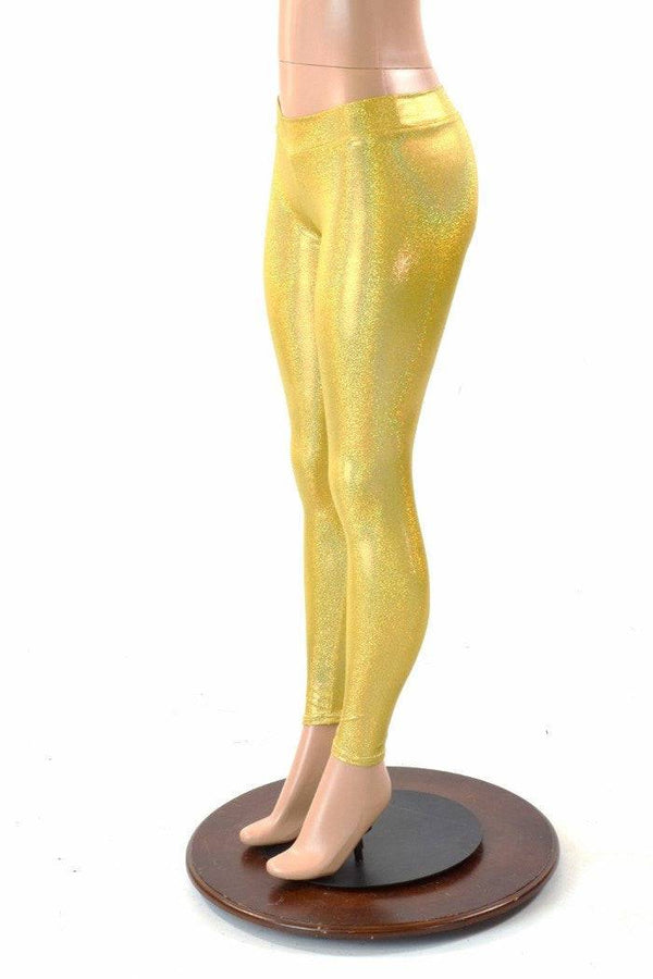 Gold Holographic Mid Rise Leggings - 2