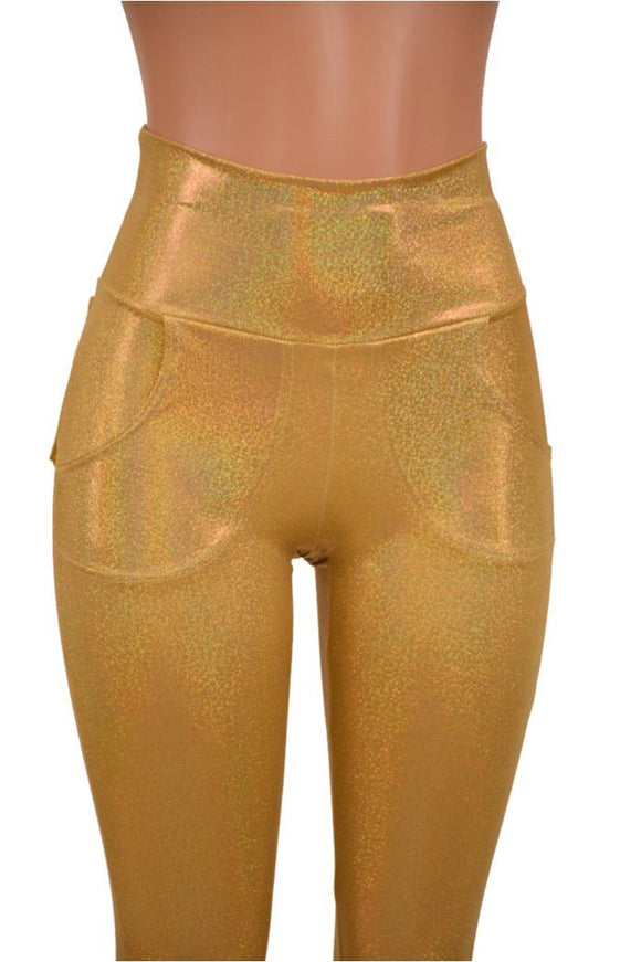 Gold Holographic Pocket Leggings - Coquetry Clothing