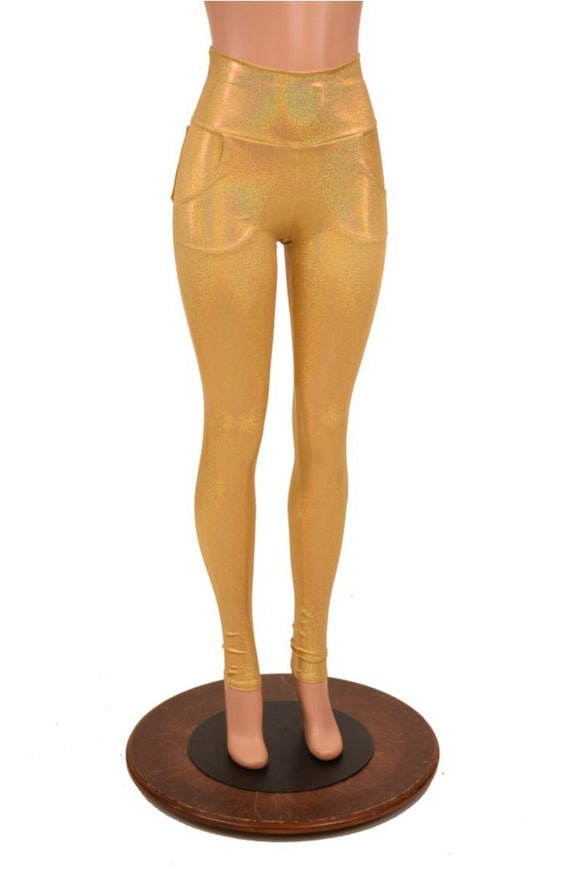 Gold Holographic Pocket Leggings - Coquetry Clothing
