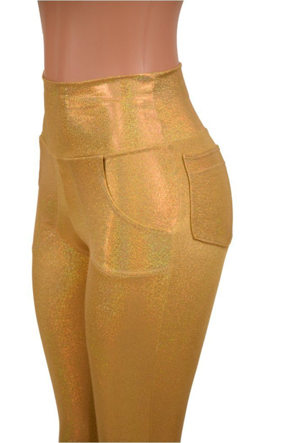 Gold Holographic Pocket Leggings - Coquetry Clothing