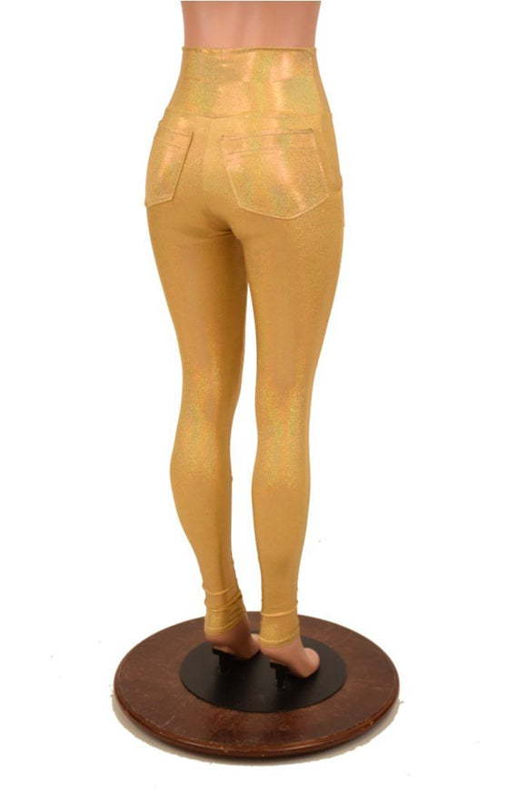 Gold Holographic Pocket Leggings - Coquetry Clothing