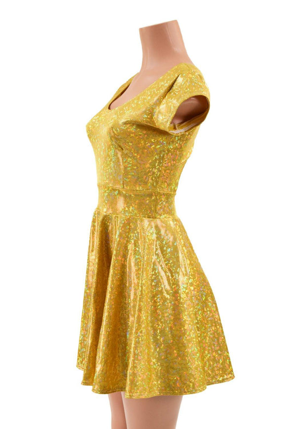 Gold Kaleidoscope Cap Sleeve Skater Dress - Coquetry Clothing