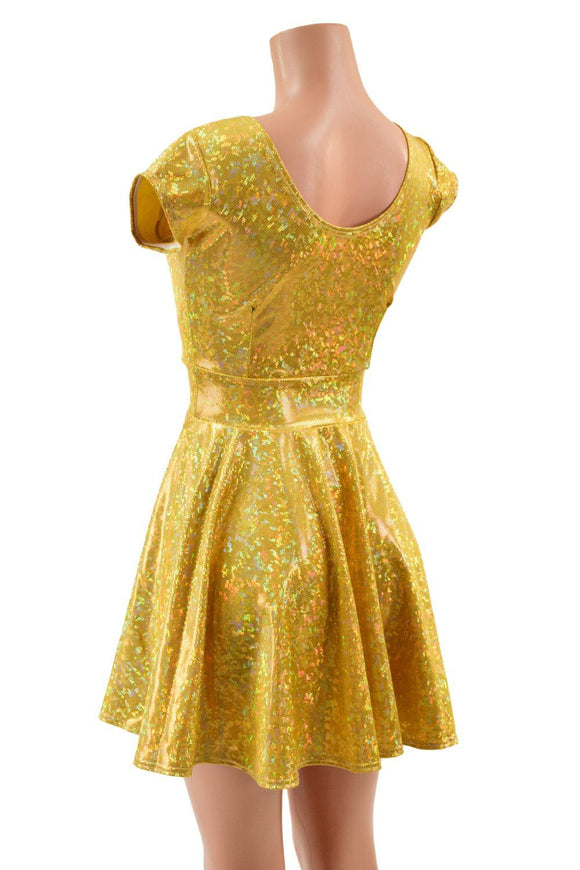 Gold Kaleidoscope Cap Sleeve Skater Dress - Coquetry Clothing