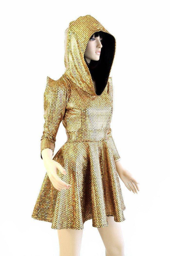 Gold Mermaid Sharp Shoulder Skater Dress - Coquetry Clothing