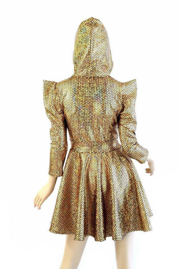 Gold Mermaid Sharp Shoulder Skater Dress - Coquetry Clothing