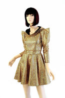 Gold Mermaid Sharp Shoulder Skater Dress - Coquetry Clothing