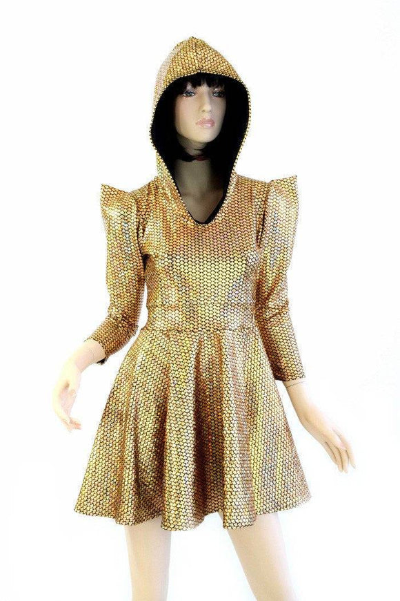 Gold Mermaid Sharp Shoulder Skater Dress - Coquetry Clothing