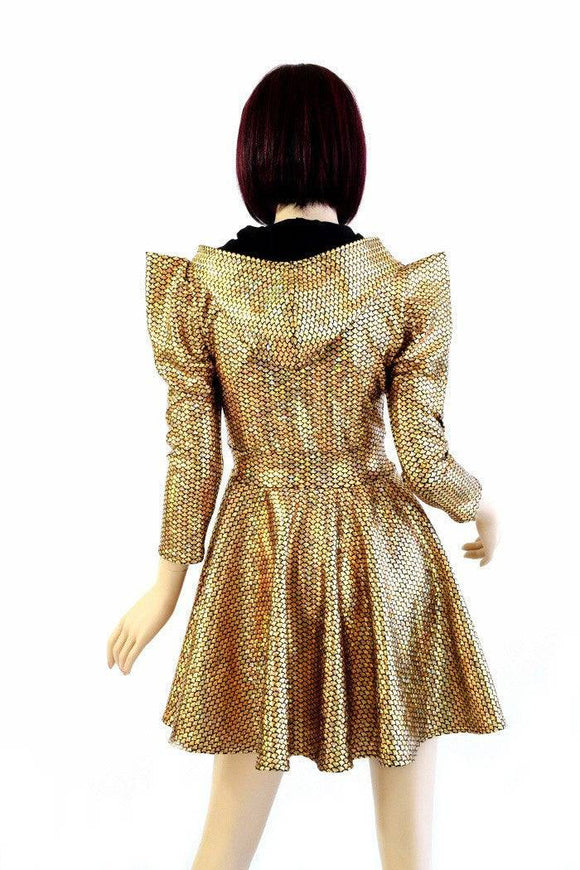 Gold Mermaid Sharp Shoulder Skater Dress - Coquetry Clothing