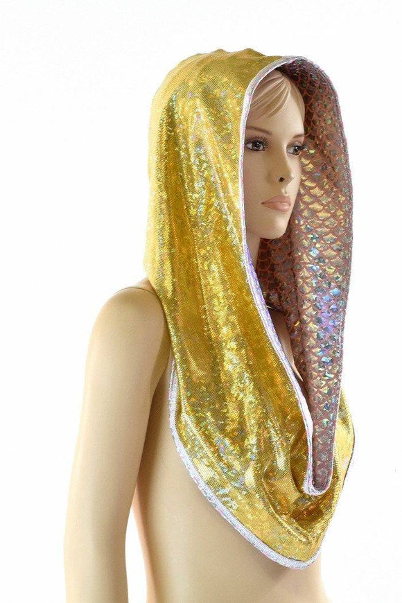 Gold & Pink Scale Reversible Infinity Festival Hood - Coquetry Clothing
