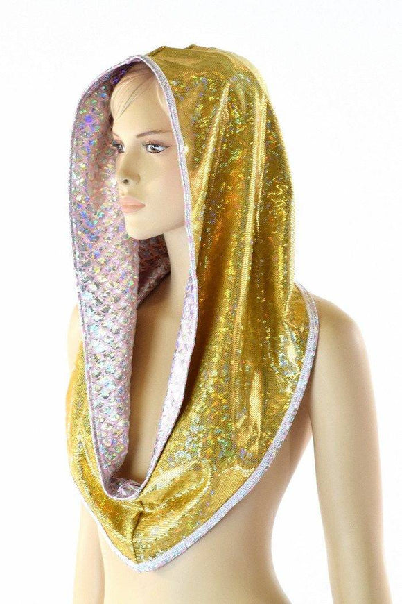 Gold & Pink Scale Reversible Infinity Festival Hood - Coquetry Clothing