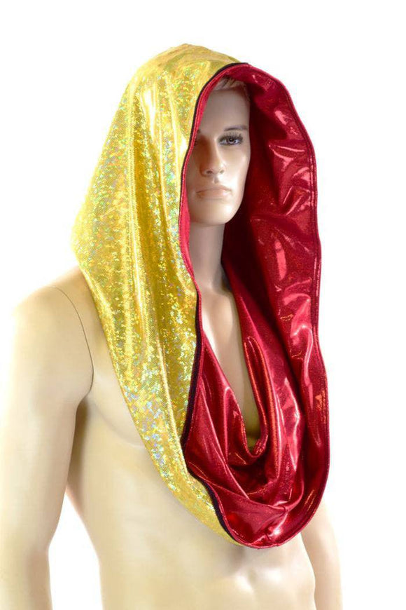 Gold & Red HUGE Reversible Festival Hood - Coquetry Clothing