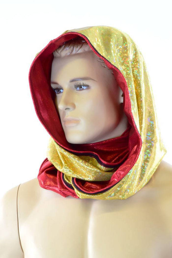 Gold & Red HUGE Reversible Festival Hood - Coquetry Clothing