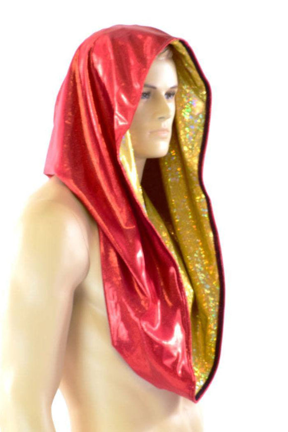 Gold & Red HUGE Reversible Festival Hood - Coquetry Clothing